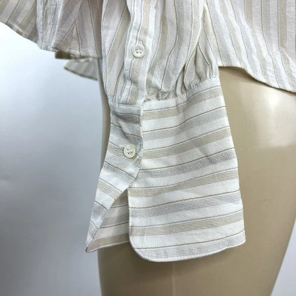 Theory Easy Shirt Size Small Corded Texture Ivory Multi Striped Cuffs Career Top - Picture 10 of 13